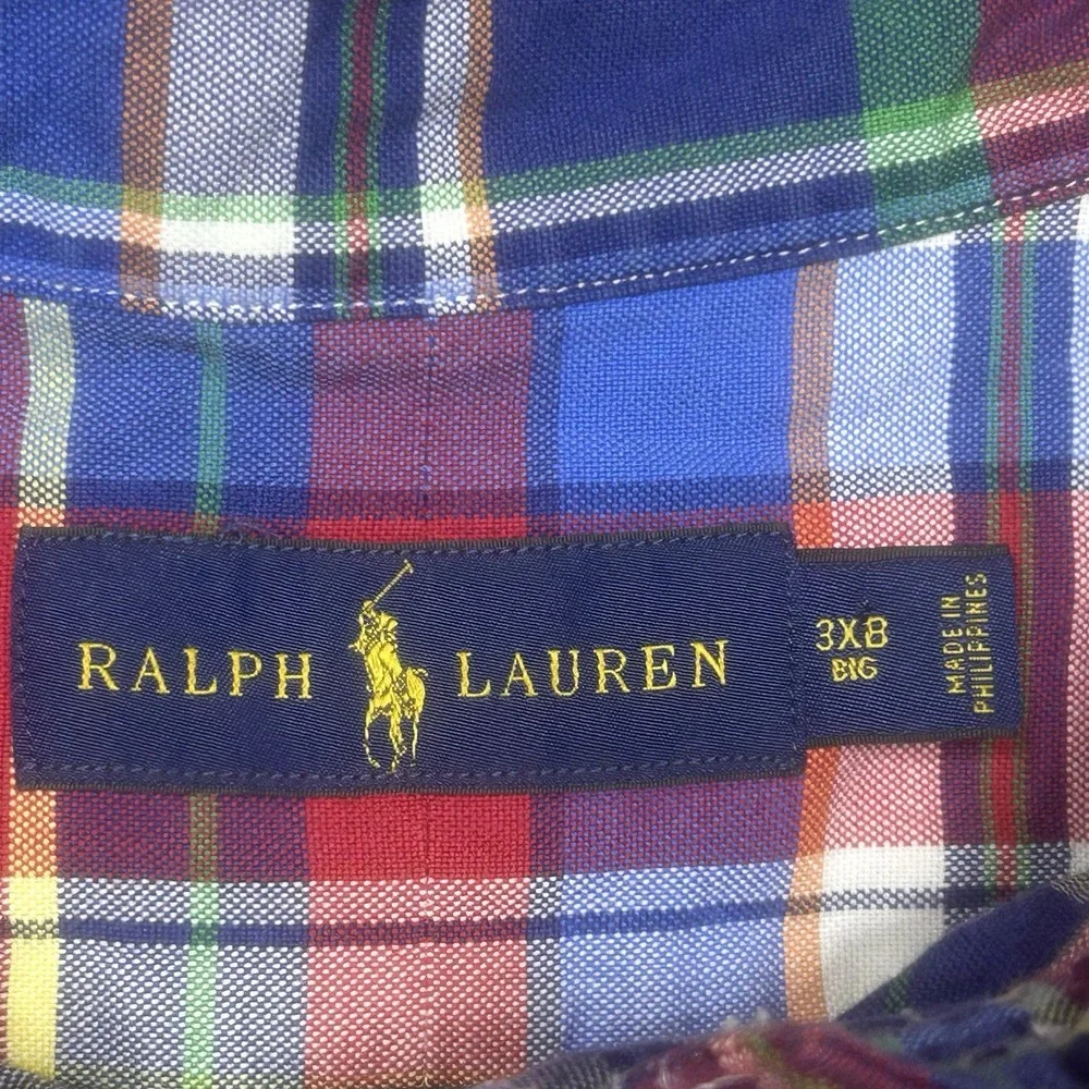 Ralph Lauren Oxford Shirt Men 3XB Madras Plaid Long Sleeve‎ Flesh Pony Button Up